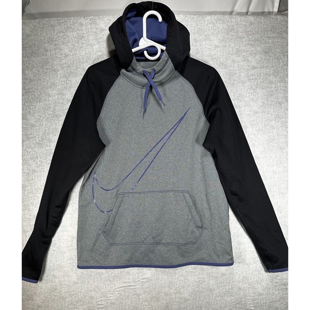 Women's Med Nike Dri-Fit Pullover Hoodie w/ Thumb holes Black Grey Purple Trim